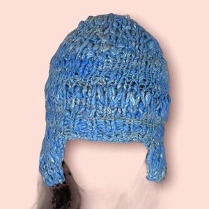 Knitted Blue beanie handmade knit hat mermaid fairy helmet spring bucket